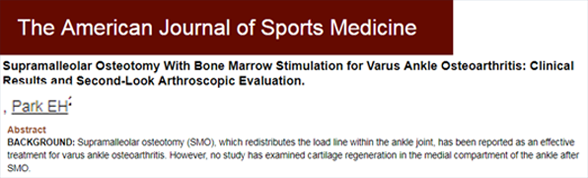 The American Journal of Sports Medicine 논문 초록 화면, 내반 발목 골관절염 과발목 절골술