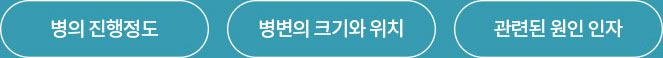 치료 방침 결정 요소: 병의 진행정도, 병변의 크기와 위치, 관련된 원인 인자